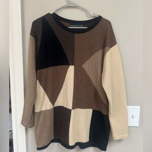 Adrienne Vittadini Lambswool & Rabbit Fur Colorblock Sweater